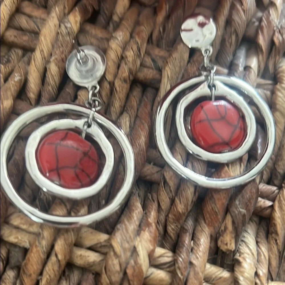 Elegant Silver and Red Dangle Earrings